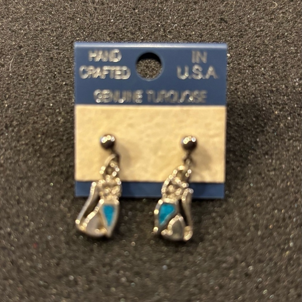 New handcrafted genuine Turquoise cat earrings
